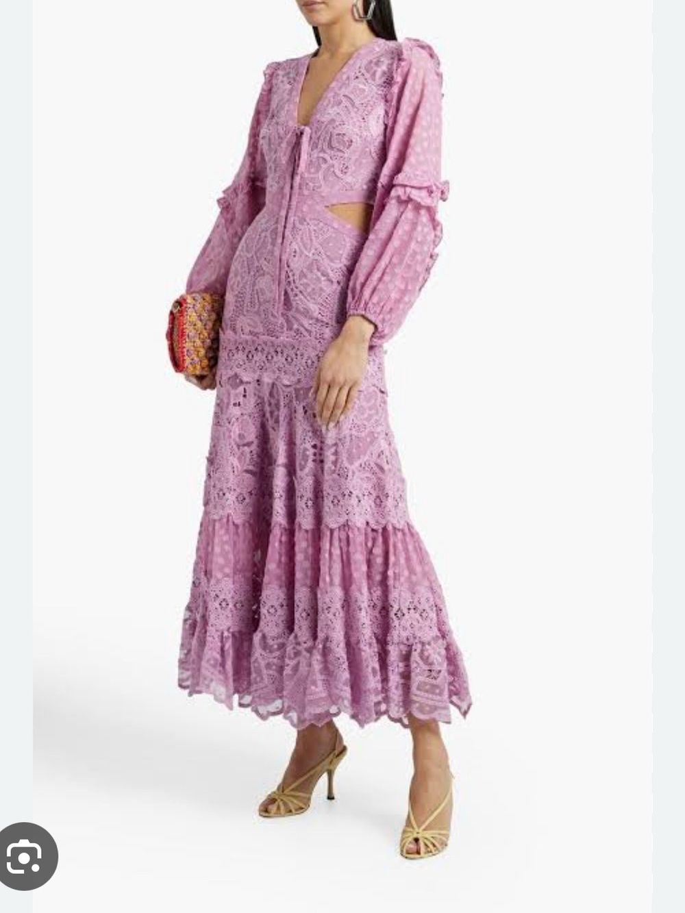Alexis Lilac Lace Tiered Midi Dress with Long Sleeves